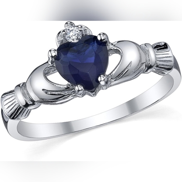 925 Silver Claddagh Ring Blue Sapphire